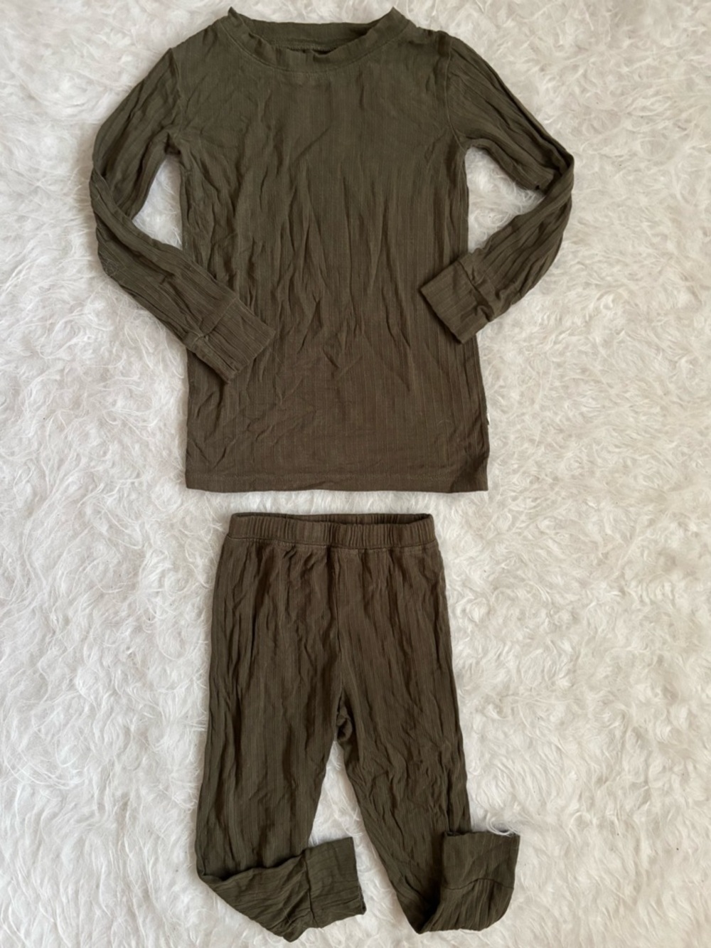 Brave Little Ones Cozy Neutral Olive Green Long Sleeve Bamboo Pajama Set